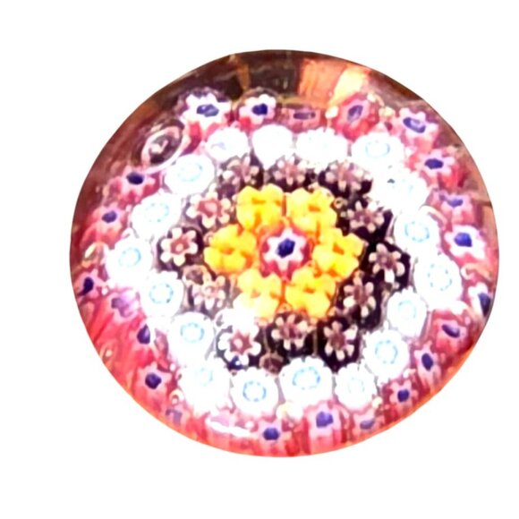 2 Paperweights Millefiori Glass Round Square Blue Crystal Apx. 2" - Picture 4 of 15